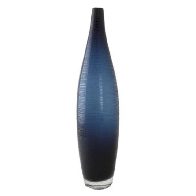 BUD VASE-Blue Glass W/Horizontal Ribs