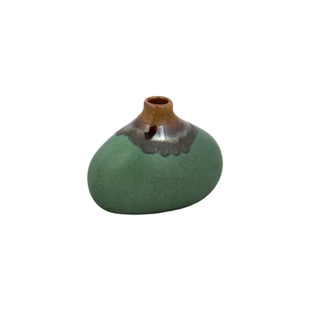 VASE-Pottery Green W/Brown Top