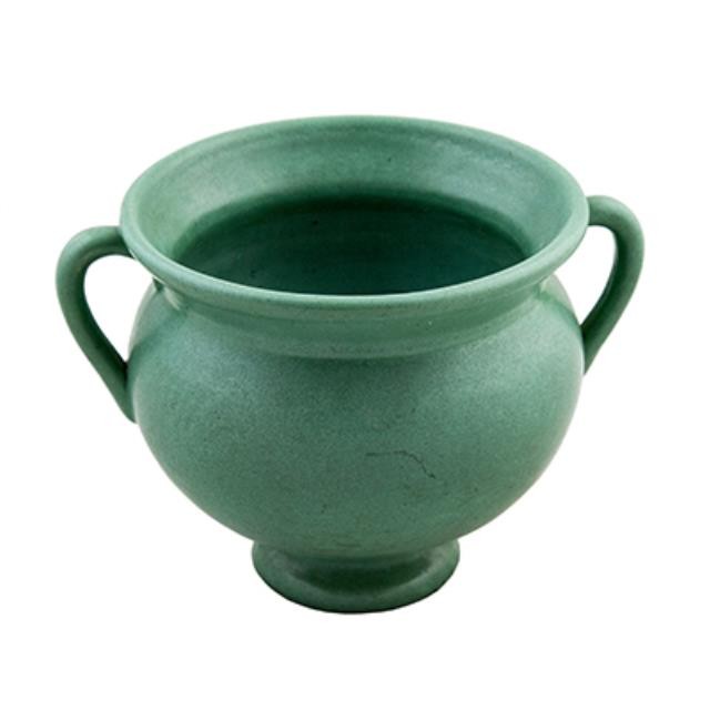 VASE-Matte Green Urn W/Handles