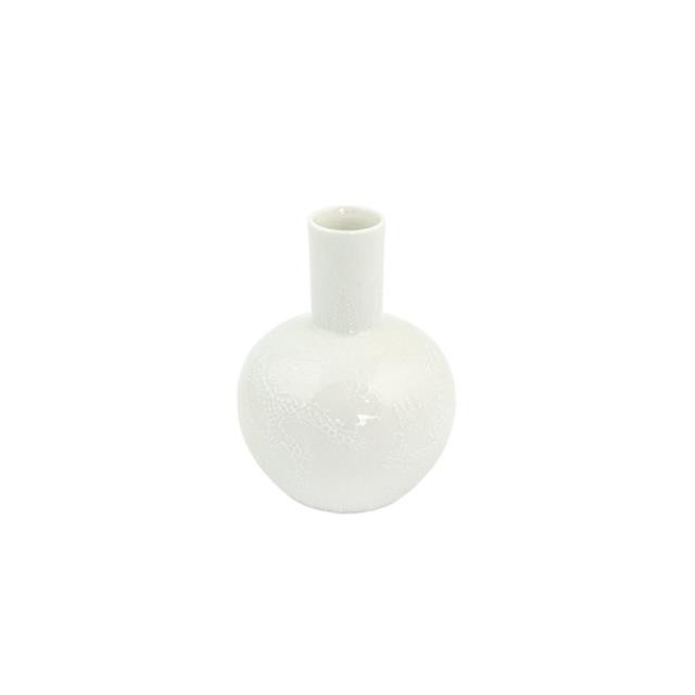 BUD VASE-White Glaze Round Base W/Narrow Neck