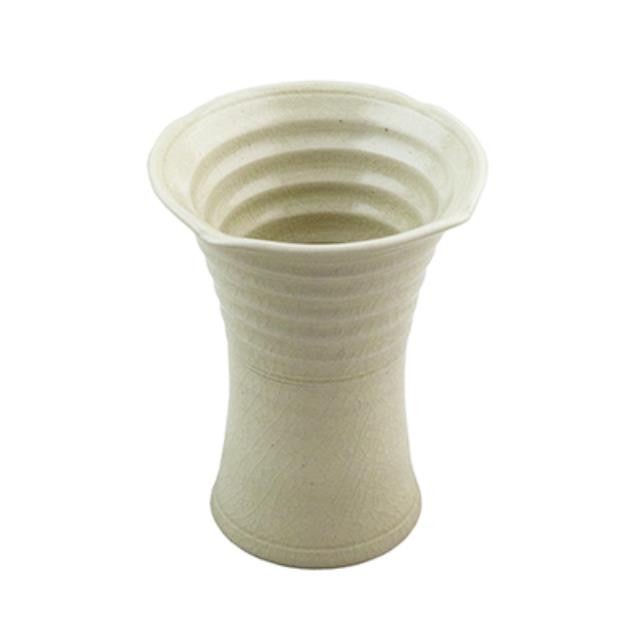 VASE-OFF WHT-WIDE MOUTH-RIBBED