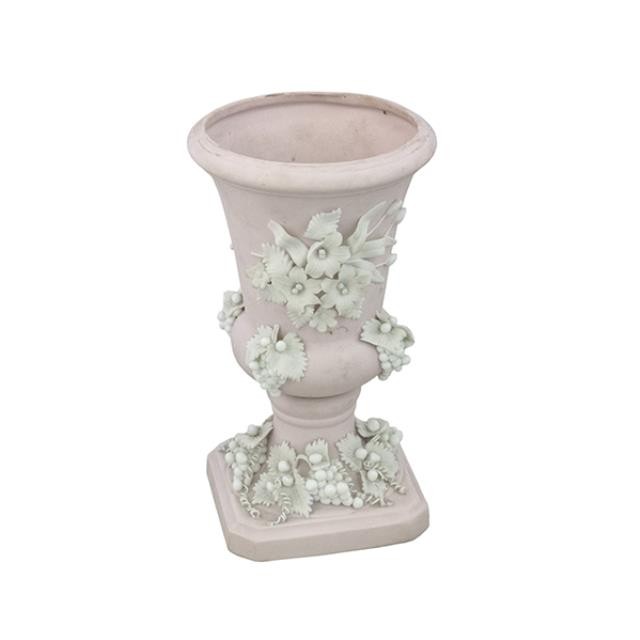 VASE-Pale Pink China Urn W/3 Dimensional Flowers & Leaves