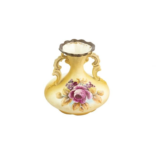 VASE-Ornate Yellow W/Rose Front & Ears