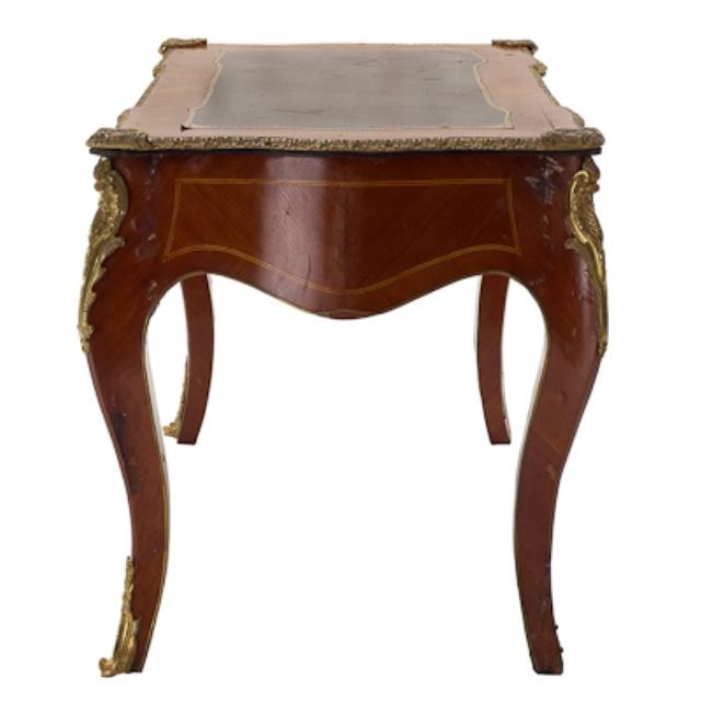 DESK-FRENCH-INLAID-BRASS/LEATHER