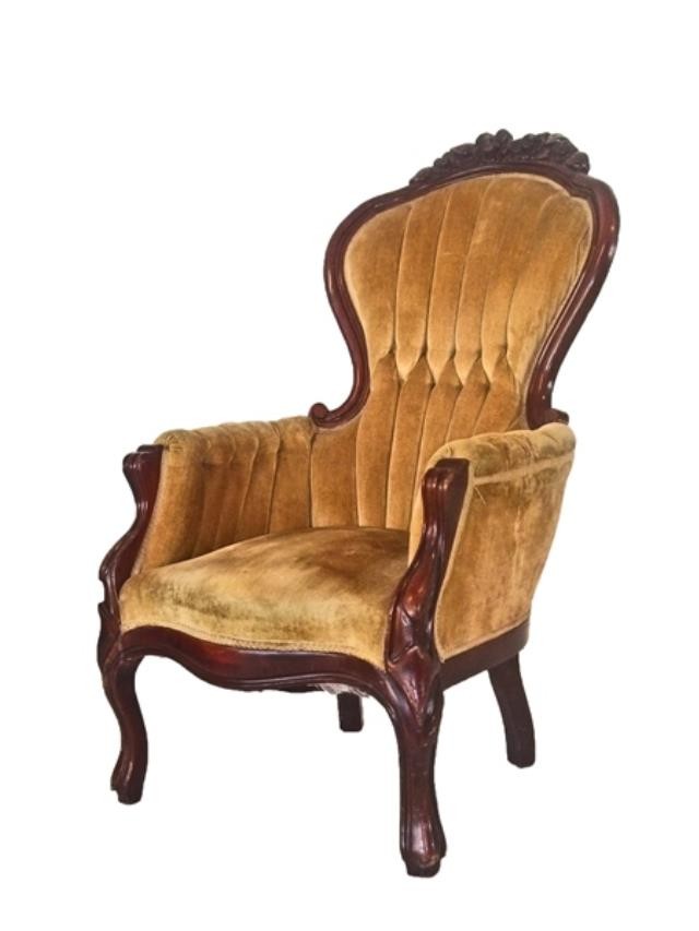 CHAIR-Victoria Arm Chair/Gold Fan Back Velvet