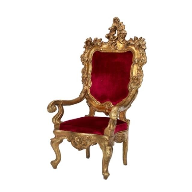 Throne-Rocco Frame-Gold Gilted W/Red Velvet