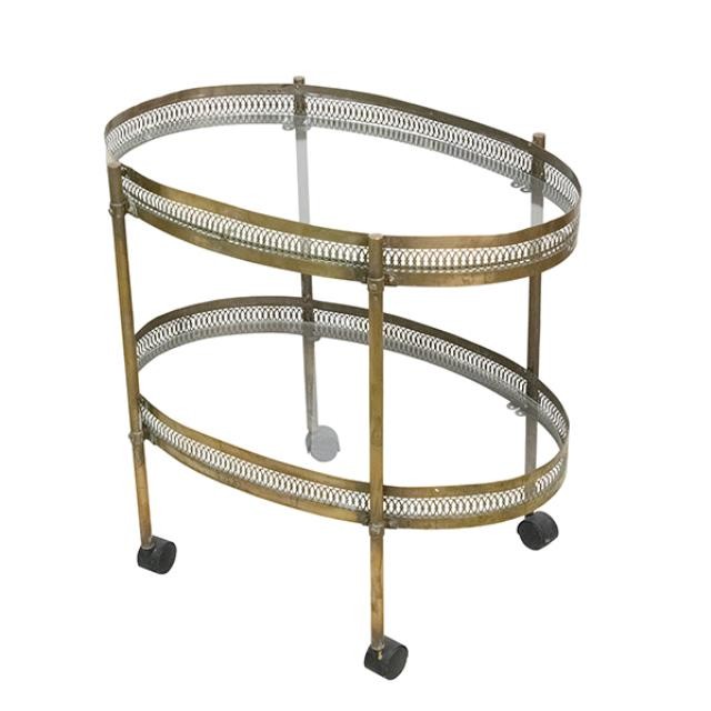 CART-TEA-BRASS-OVAL-2 GLASS SH