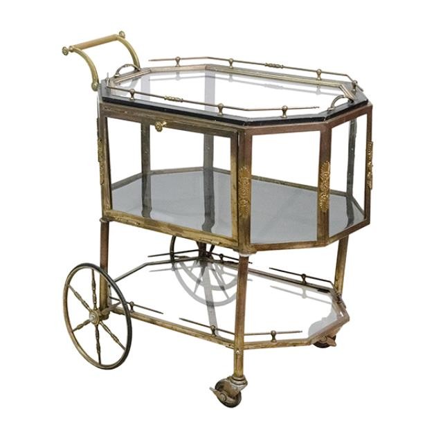 TEA CART-BRASS-2SHELF-FANCY