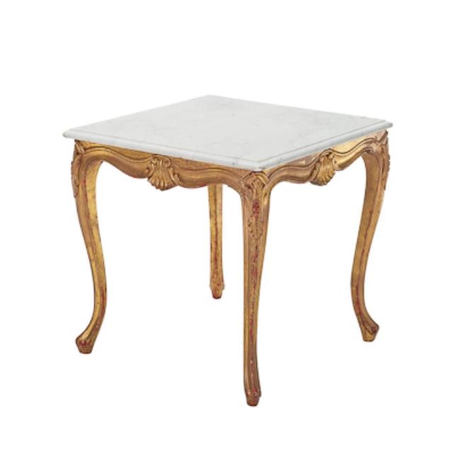 TABLE-END-FRENCH-GILT-WHT MARB