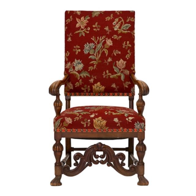 CHAIR-ARM-WALNUT-BRICK FLORAL