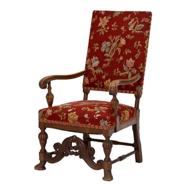 CHAIR-ARM-WALNUT-BRICK FLORAL