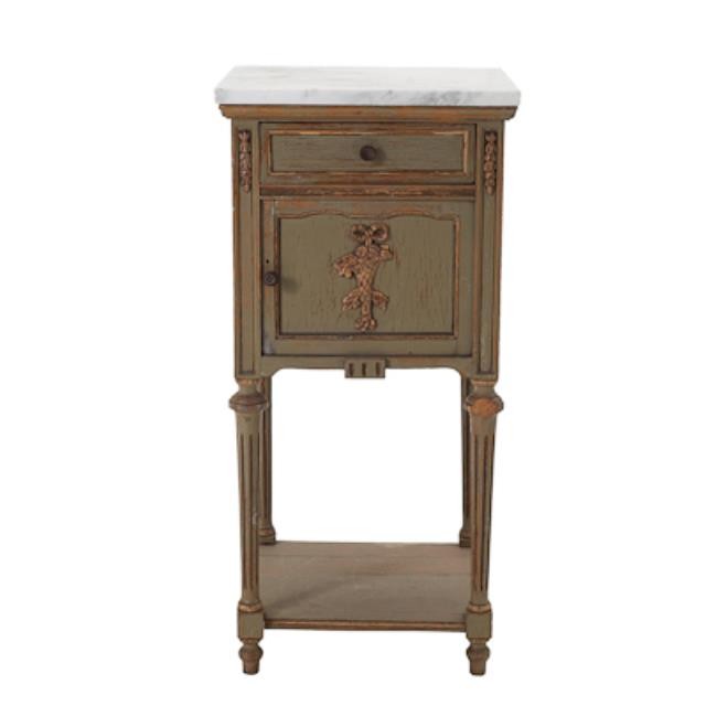 NIGHTSTAND-White Marble Top/Drawer,Cabinet, & Under Shelf