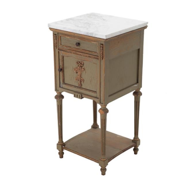 NIGHTSTAND-White Marble Top/Drawer,Cabinet, & Under Shelf