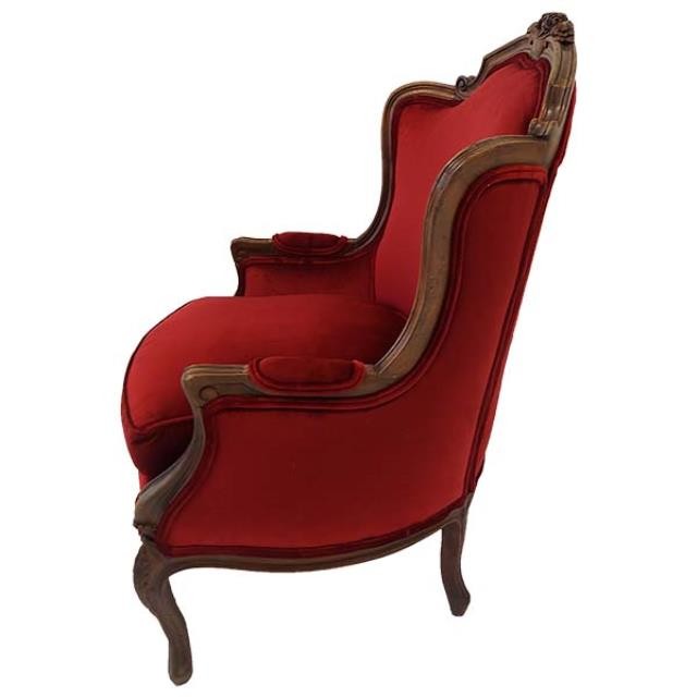 CHAIR-ARM-LOUIS XV-RED VELVET-