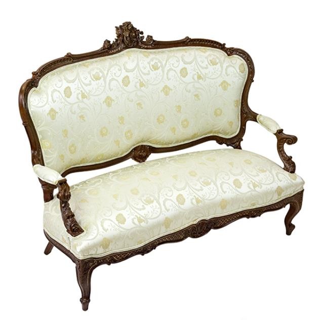 SETTEE-FRENCH-IVORY FLORAL