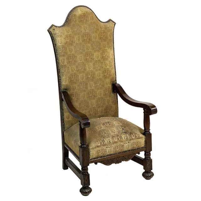 CHAIR-Higback Midevel Throne/Gold Pattern Fabric