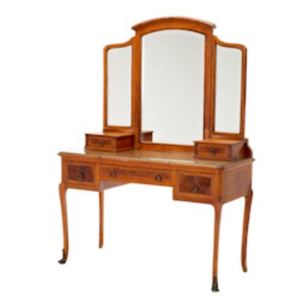 VANITY-MAH/BURL-TRIPLE MIRROR-