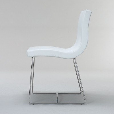 CHAIR-DIN-WHITE LEATHER-SLED L