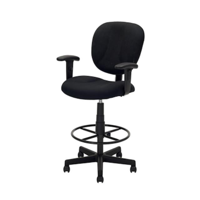 OFFICE STOOL-Drafting/Black Frame & Black Fabric W/Foot Rest Ring