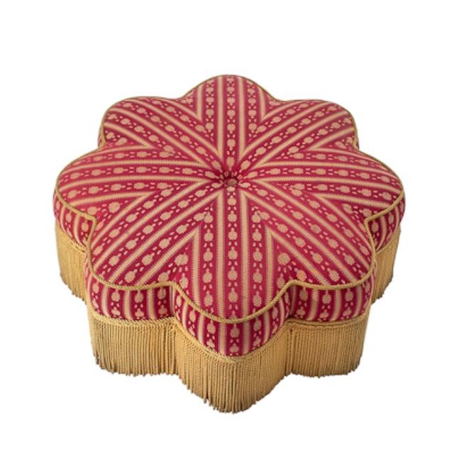 OTTOMAN-RED/GOLD STAR W/FRINGE