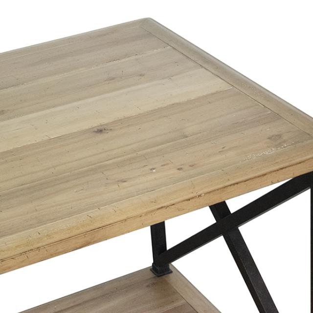 END TABLE -SQ Natural Wood W/Black Metal Frame