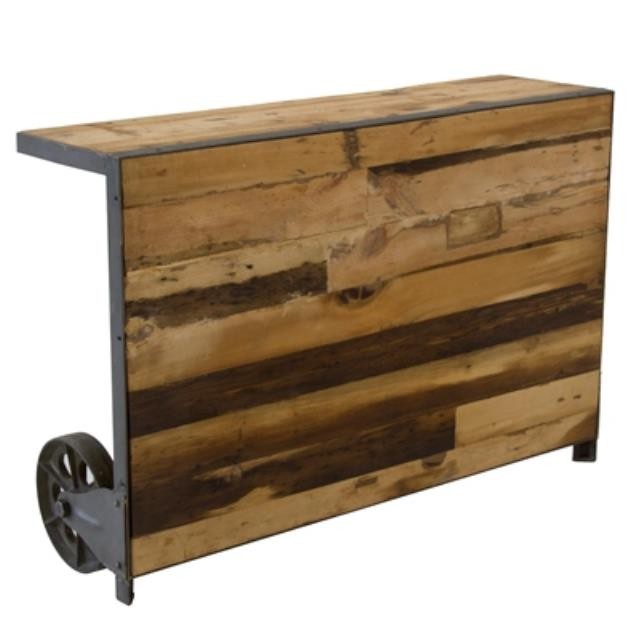 TABLE-CONSOLE-WOOD SLATS/WHEEL