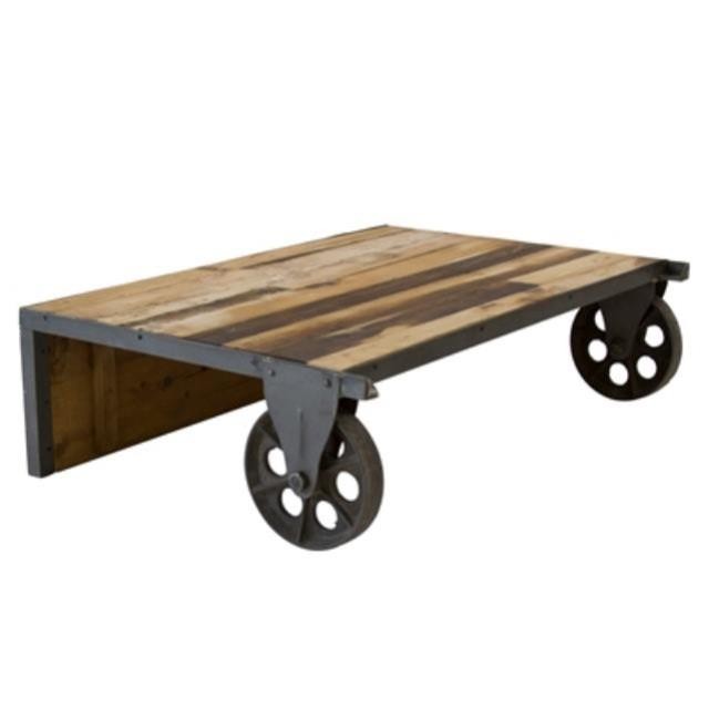 TABLE-CONSOLE-WOOD SLATS/WHEEL