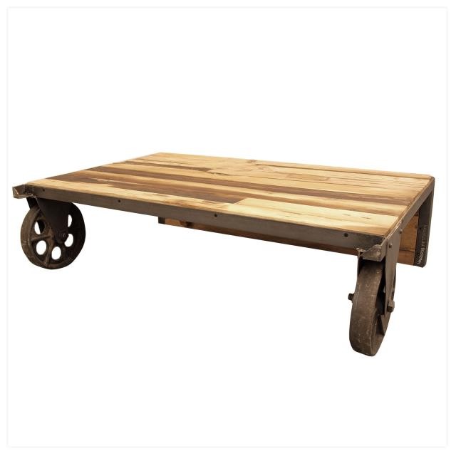 TABLE-CONSOLE-WOOD SLATS/WHEEL