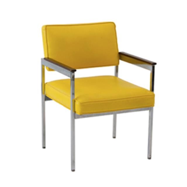 CHAIR-ARM-YELLOW VINYL-WOOD AR