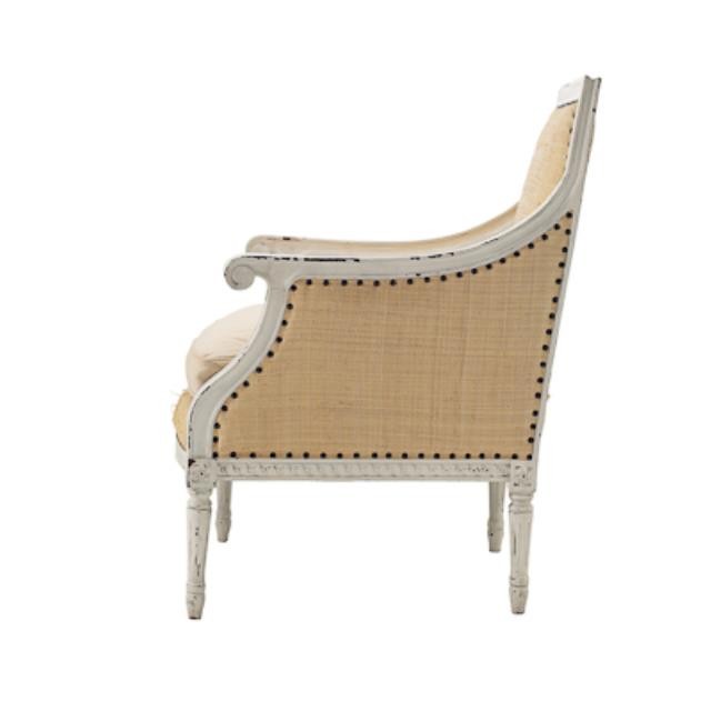 CHAIR-ARM-LINEN-WHITE WOOD FRA