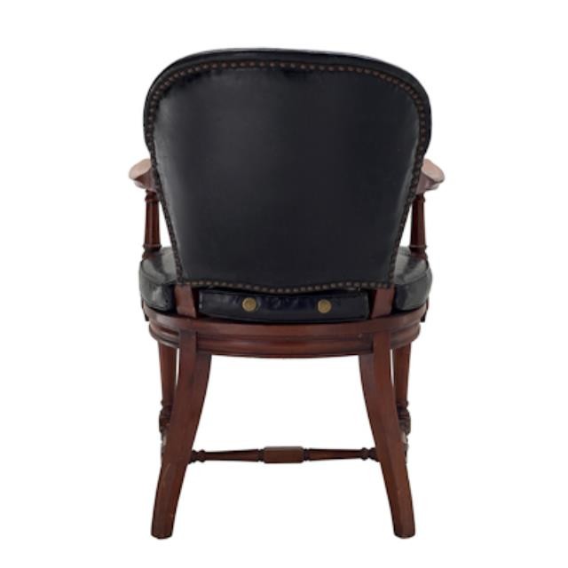 OFFICE CHAIR-Arm-Black Leather W/Stationary Wood Frame