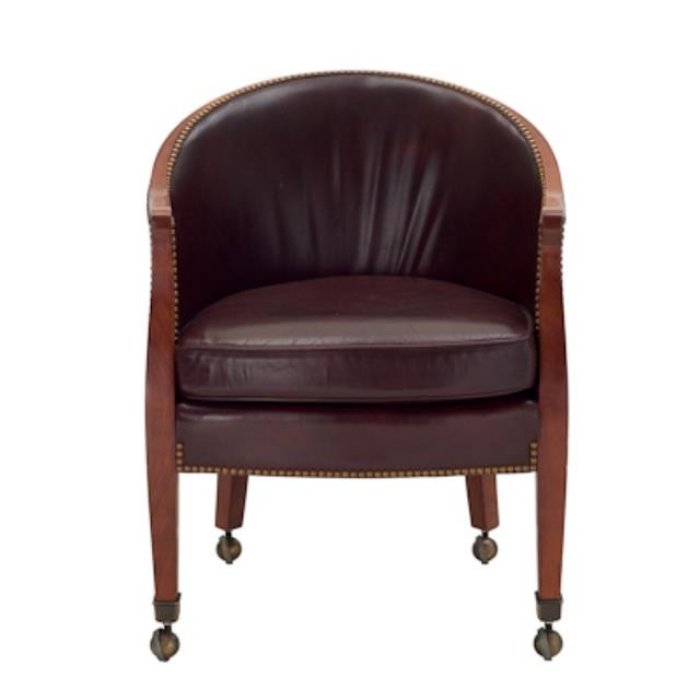 CHAIR-Tub/Brown Leather/Wood Frame