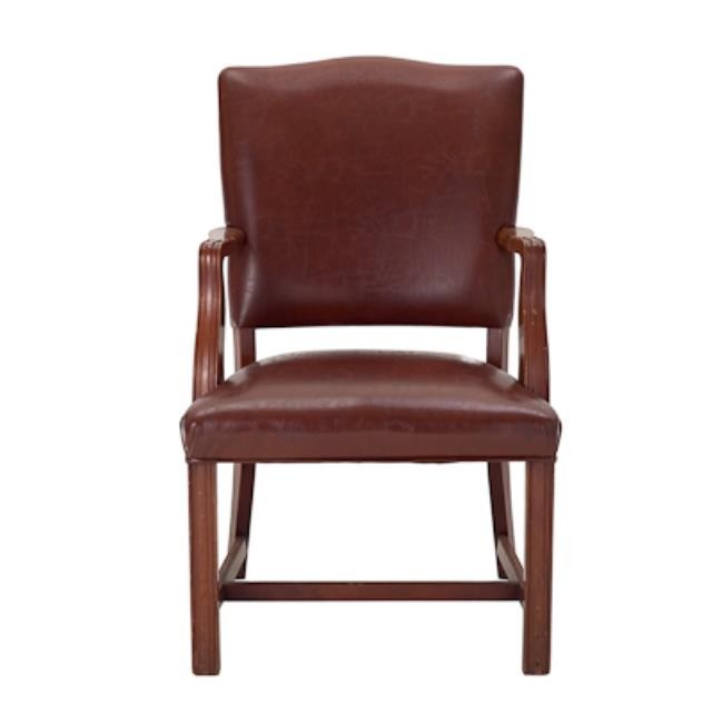 CHAIR-Arm/Brown Leather/Wood Accents