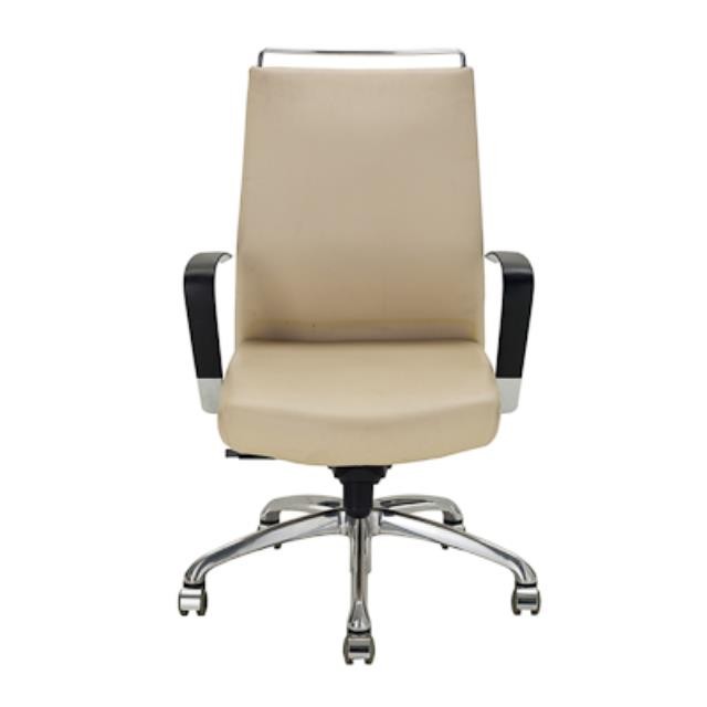 CHAIR-SWIV-IVORY LEATH-BLK ARM