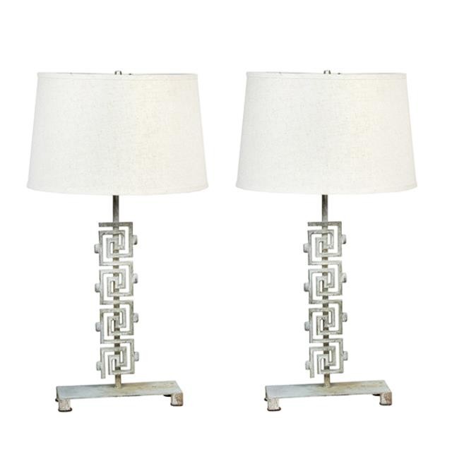 TABLE LAMP-Distressed Silver-Metal Geometric Design