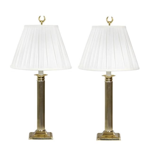 TABLE LAMP-Brass Column W/Square Base