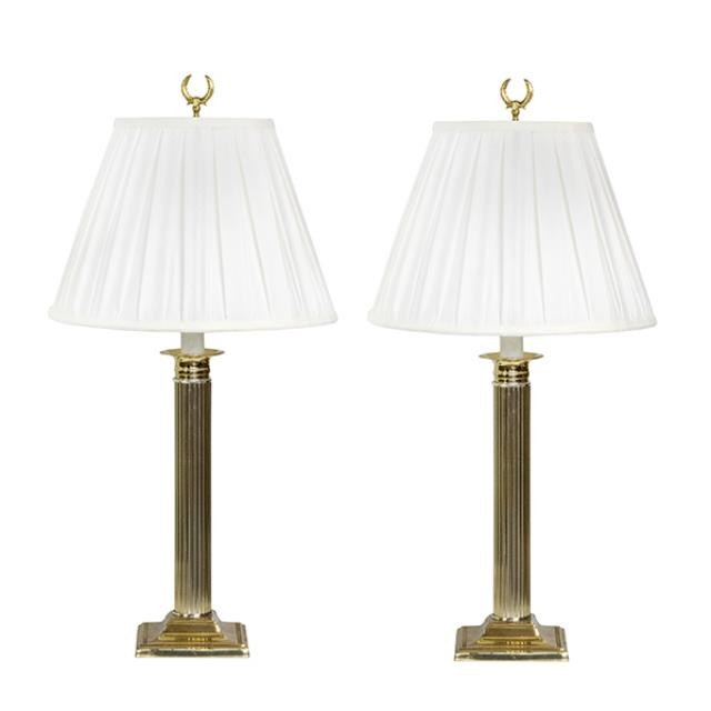 TABLE LAMP-Brass Column W/Square Base