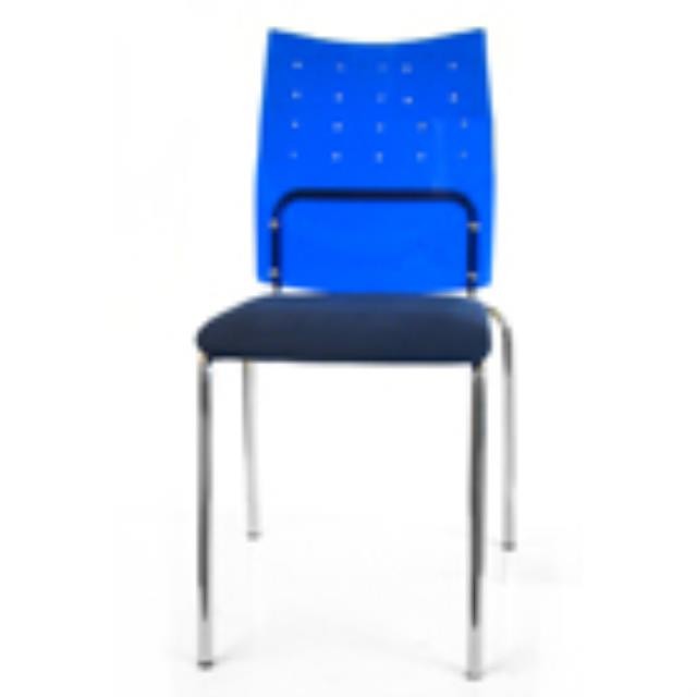 SIDE CHAIR-Blue Acrylic Back W/Blue Suede Seat & Chrome Leg