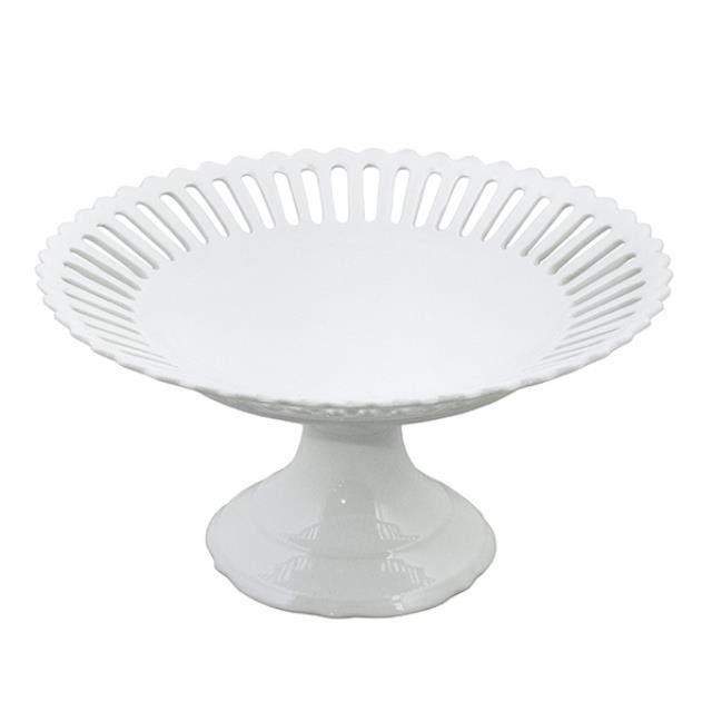 CAKE STAND-White Porcelain W/Piereced Edge