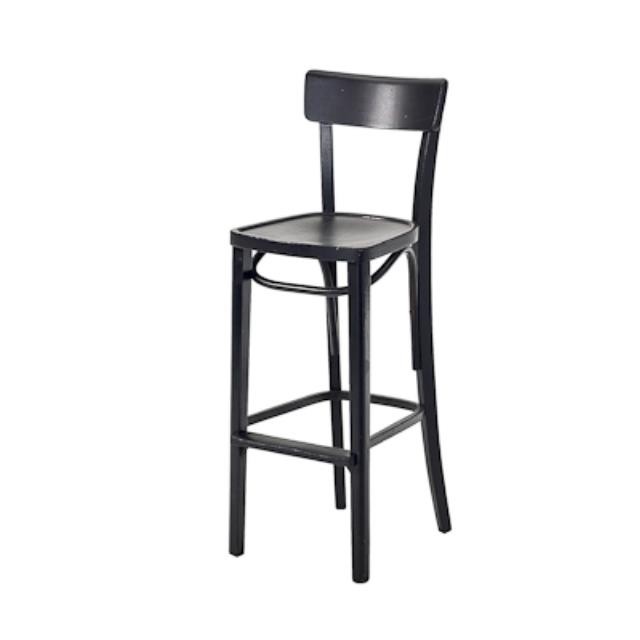 STOOL-BLACK WOOD W/BACK