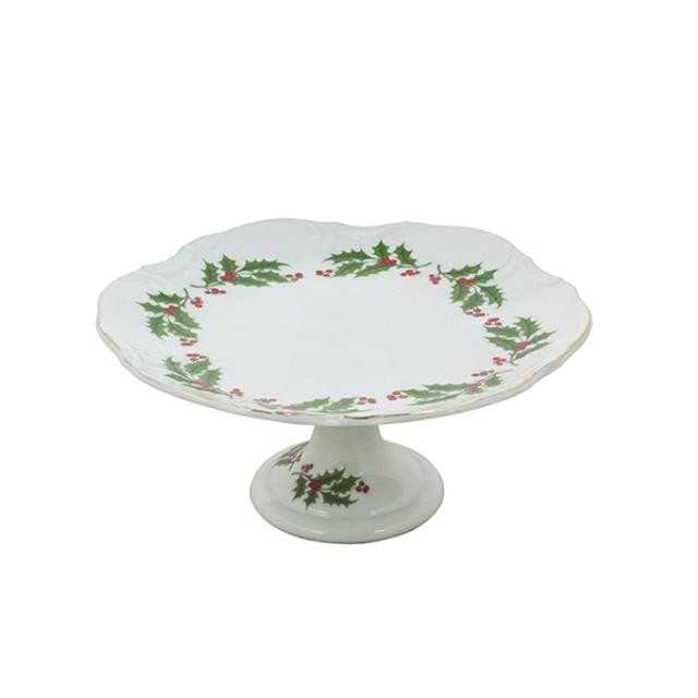 CAKE STAND-HOLLY-W/GOLD RIM
