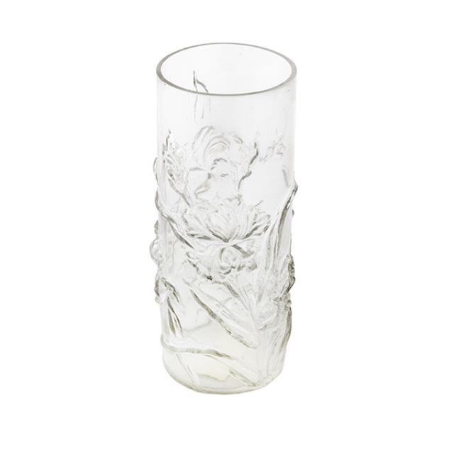 VASE-Clear Glass W/Floral Design Impression in Glass