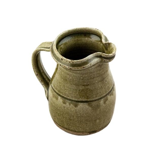 PITCHER-6"-POTTERY-GREEN-W/HDL
