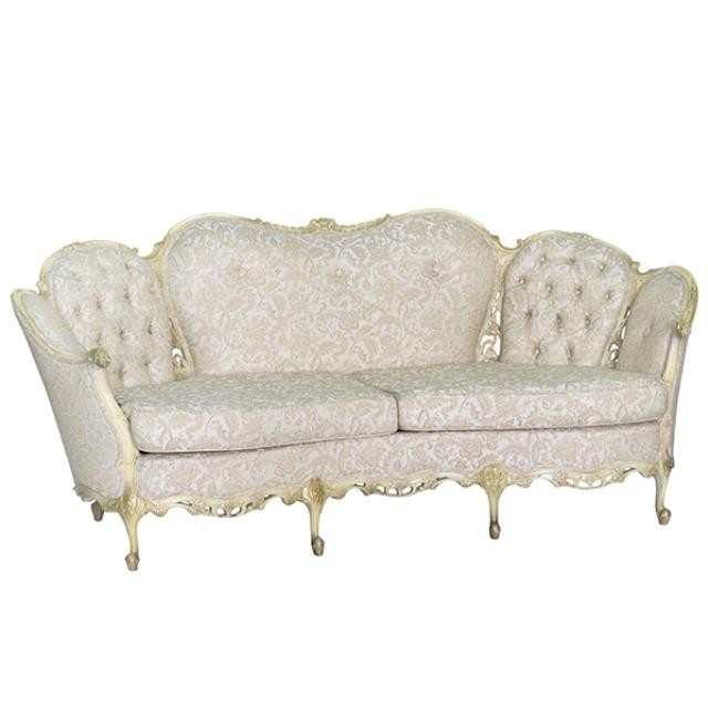 Beige Damask Sofa-Ornate Base