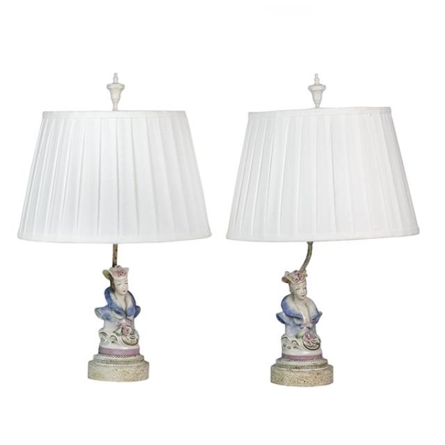 TABLE LAMP-Porcelain Lady Lamp/Blue Shawl