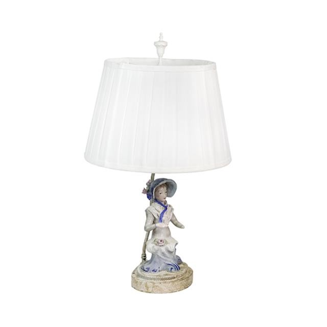 Porcelain Lady Lamp/Blue Hat