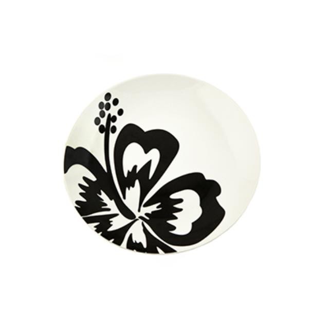 Blk Hibiscus On White Plate