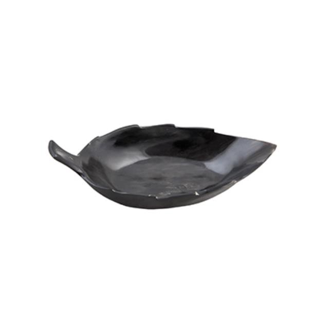 Blk Glass Leaf Dish