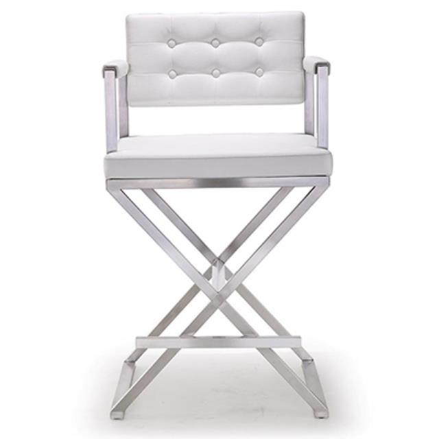 DIRECTOR'S CHAIR-White Vinyl W/Brushed Chrome Base