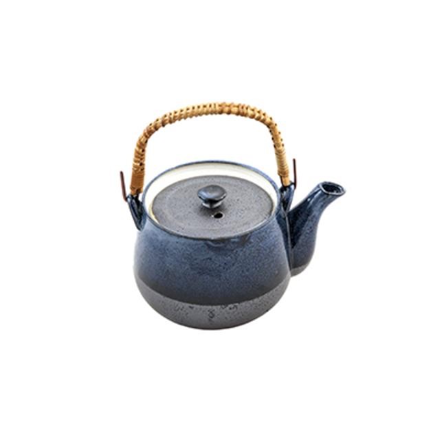 Black Teapot W/Wicker Handle